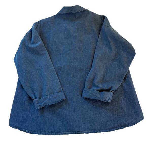 Park Place Fashions Denim Button Down Woman's Shirt Large USA Starburst Pocket - Picture 9 of 14